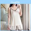 Ladies Silk Sleepwear Set With Vneck Sleeveless Pajamas And Shorts For Home And Lounge