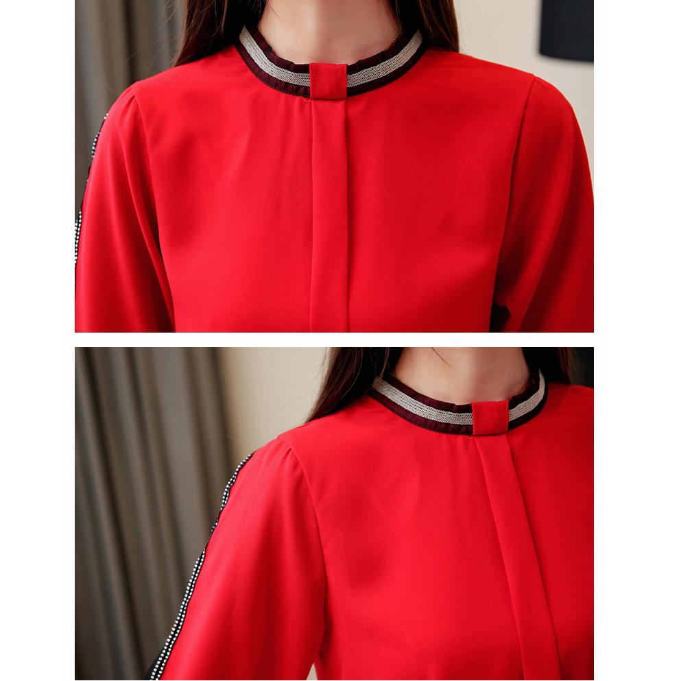 Шифоновые рубашки Осень-Весна Сексуальные открытые прозрачные сетчатые рубашки Харадзюку Элегантный воротник-стойка с бисером и длинными рукавами Женские топы blusas