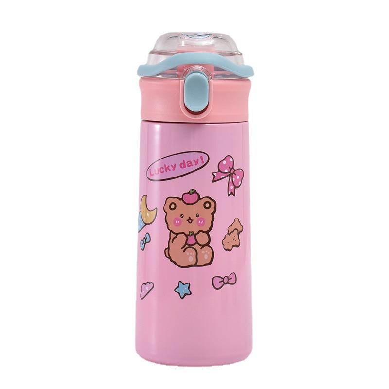 Internet celebrity high value stainless steel cartoon thermos cup carrying ring portable outdoor cup children bounce cover Carter cup