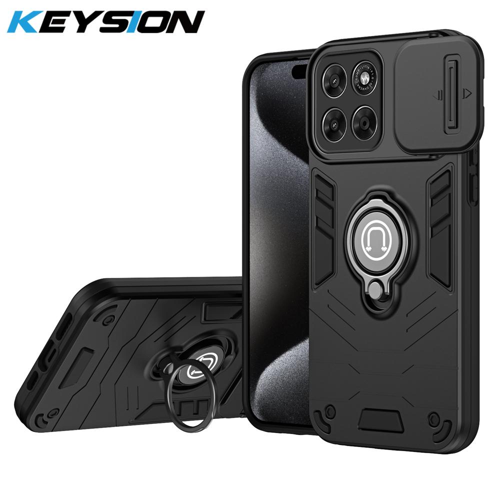 KEYSION Ударопрочный чехол-бампер с кольцом-подставкой для Motorola MOTO G67 5G G77 G17 Power, Защита сдвижной крышки камеры, Задняя крышка телефона