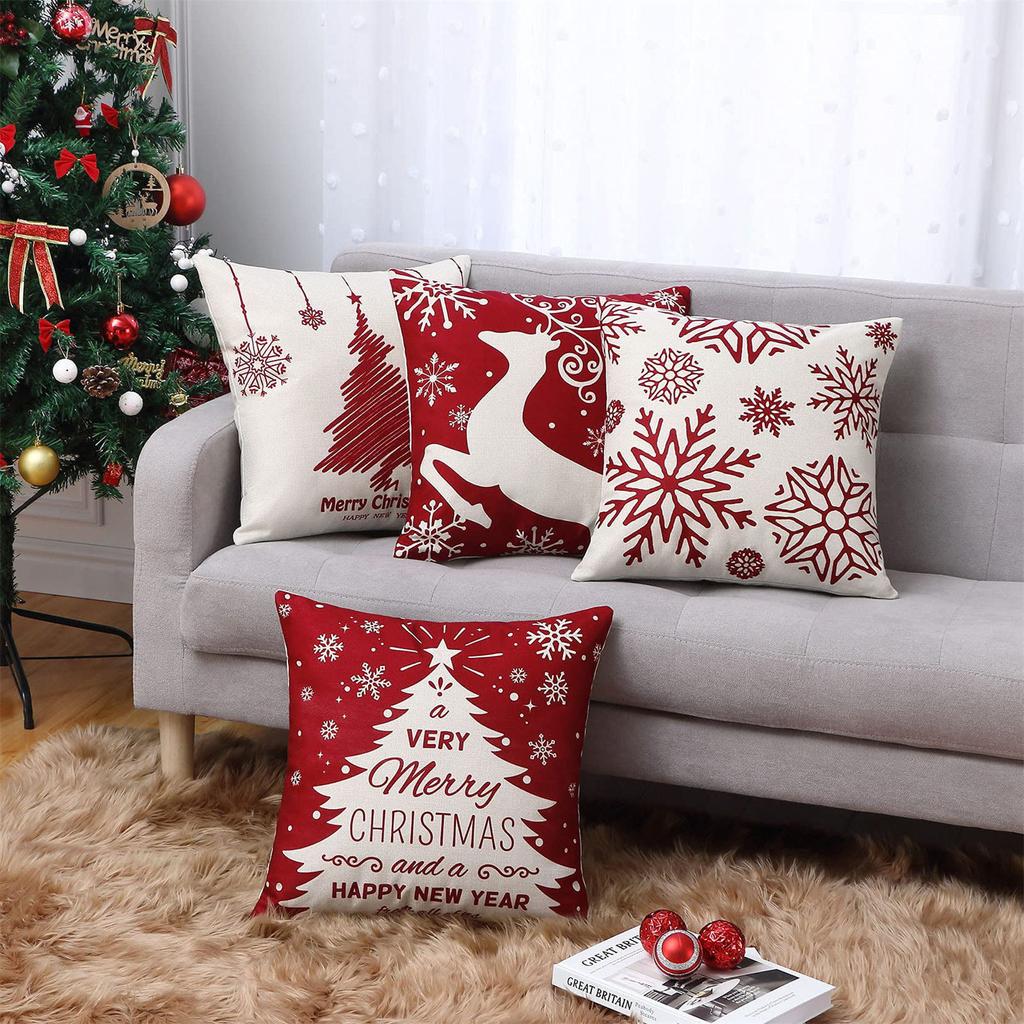 Christmas Pillow Covers Christmas Decorations Throw Pillow Covers Set Of 4 Throw Pillow Cases With Holiday Decor