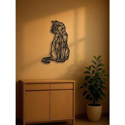Винтажное 2D Кованое Железо Кот Настенное Искусство Геометрическая Металлическая Скульптура Ручной Работы Декор для Дома и Офиса Настенное Животное Подарок