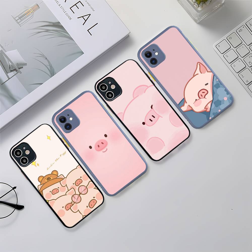Cute Pig Cartoon L-lulu Phone Case For IPhone 14 11 12 13 Mini Pro Max 8 7 Plus X XR XS MAX Translucent Matte Cover