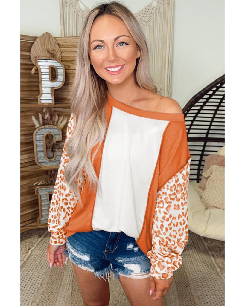 Azura Exchange Оранжевый топ с леопардовым принтом и рукавами в стиле пэчворк