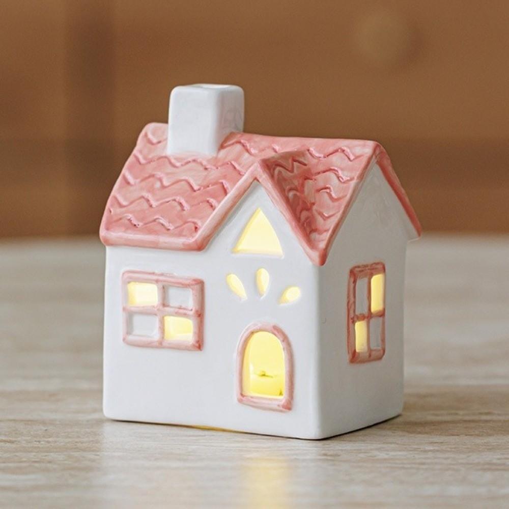 Warm Glow Village House Lamp LED Ceramic Desktop Ornament Cozy Christmas Night Light Home Desktop