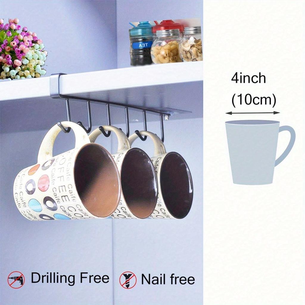 1 шт. Алюминиевая настенная подставка для кружек без винтов, органайзер для кухонного шкафа для кофейных чашек, чайных чашек, нижнего белья, галстуков, вешалка для шарфов, прочная железная подвесная полка