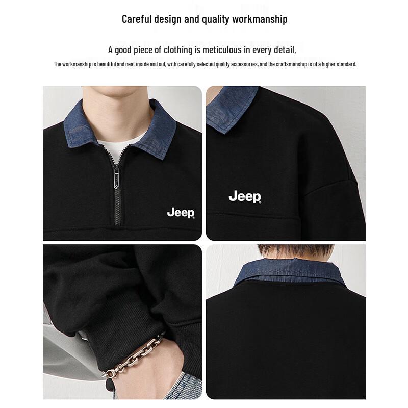 Jeep Мужская толстовка поло с длинным рукавом на молнии до середины