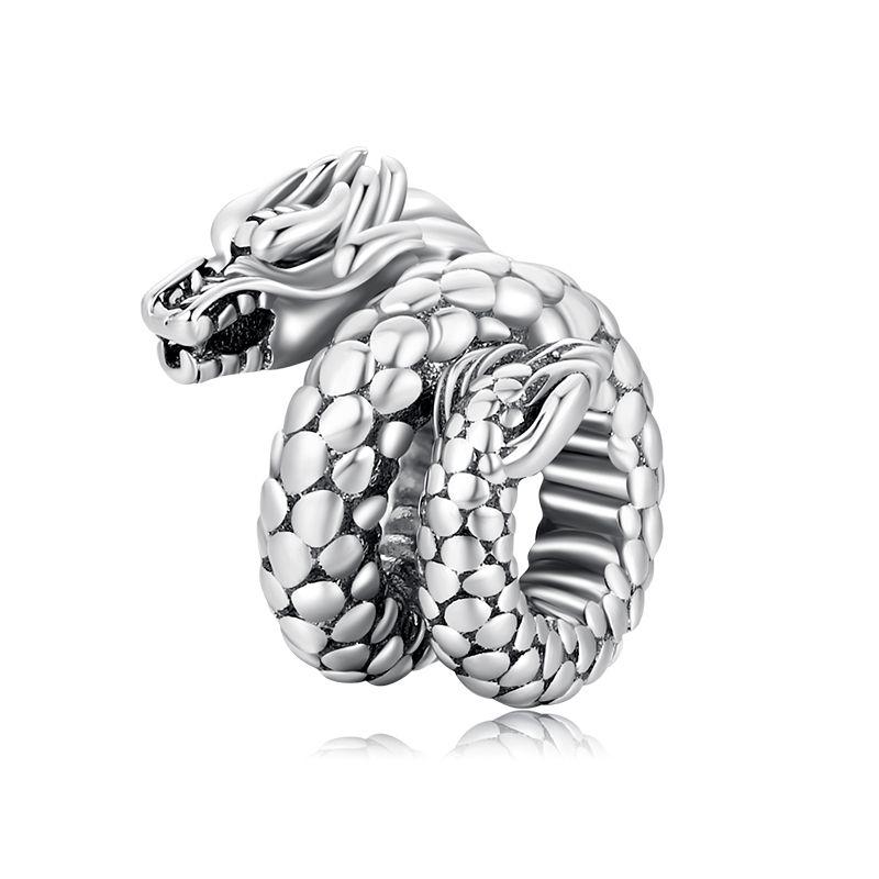 WOSTU Real 925 Vintage Silver Lion Crown Charm Flying Dragon Charm Phoenix Snake Bead Fit Bracelet DIY Jewelry Making