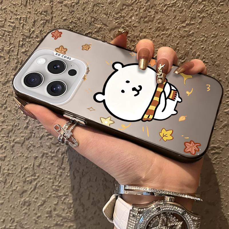 Осенние Листья Шутка Медведь Принт Матовый Чехол для iPhone 17 Air 16 E 15 14 Plus 13 12 Mini 11 Pro Max Акриловый Лист Силиконовая Крышка
