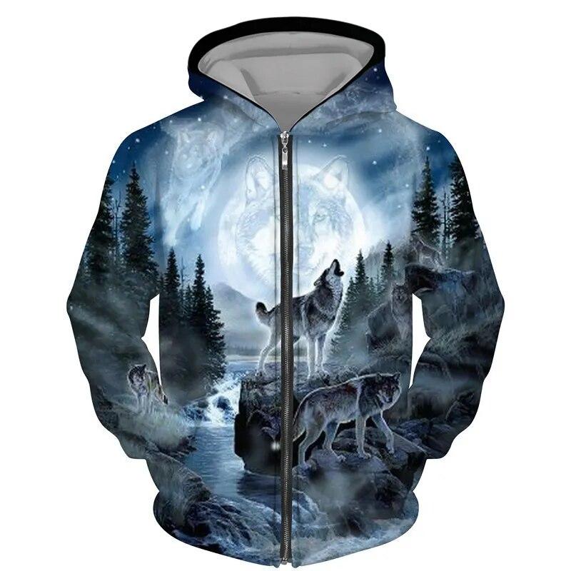 Cool 3D Wolf Printed Zipper Hoodies Fashion Men/Women Streetwear Hooded Jacket Coat Unisex Casual Hip Hop Pullover Sweatshirts