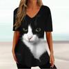 Summer V-Neck Pullover Female Loose Clothing TeesKawaii Cat Graphic T Shirt For Women Painting Print Harajuku Short Sleeve Tops