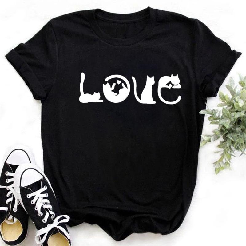 100% Polyester Women's Summer Casual Top with Cute Cat Dog Paw Print round Neck Short Sleeve T-shirt Fashion High Street Style gift