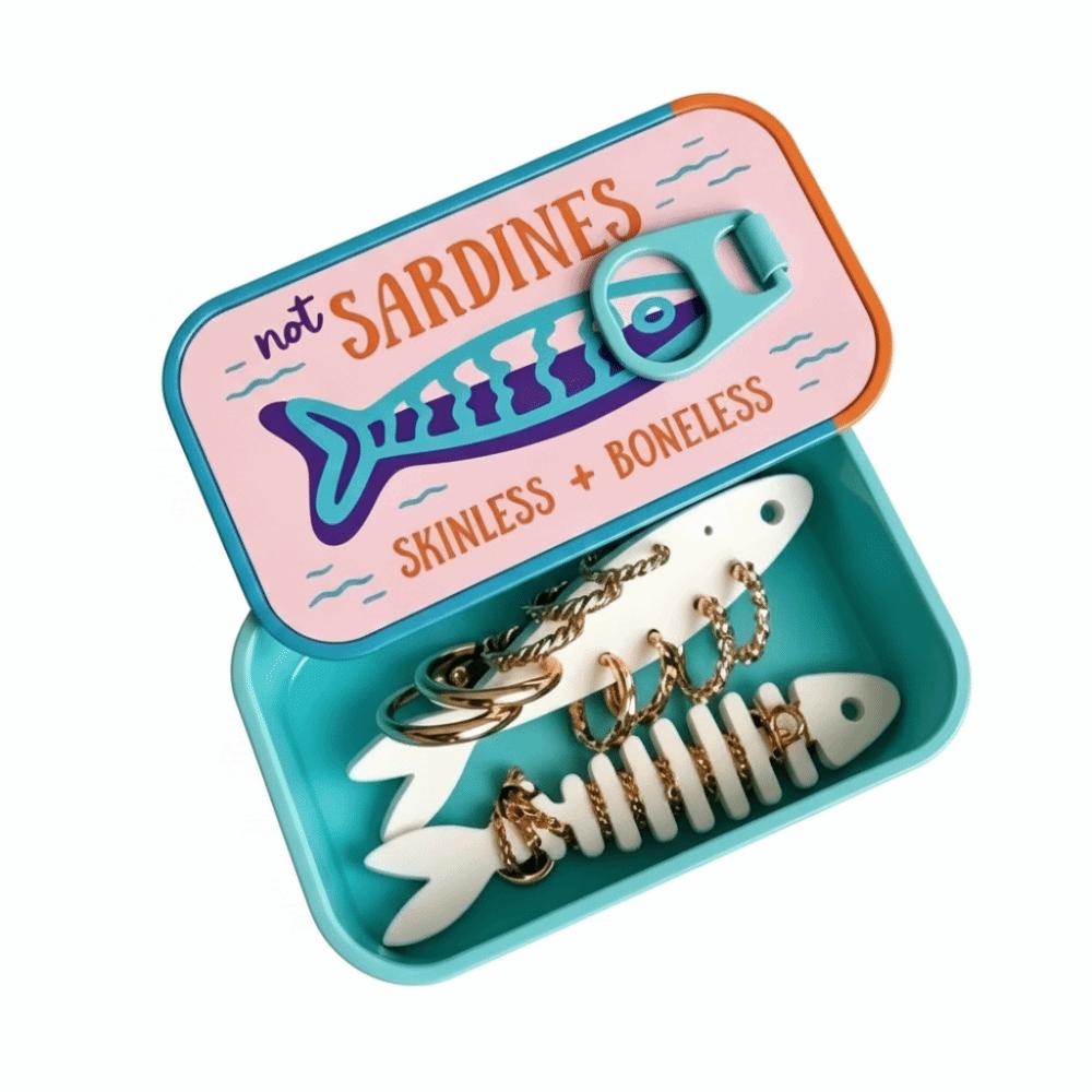 3D Printed Sardine Jewelry Box Fishbone Insert Trinket Storage Box Desk Storage