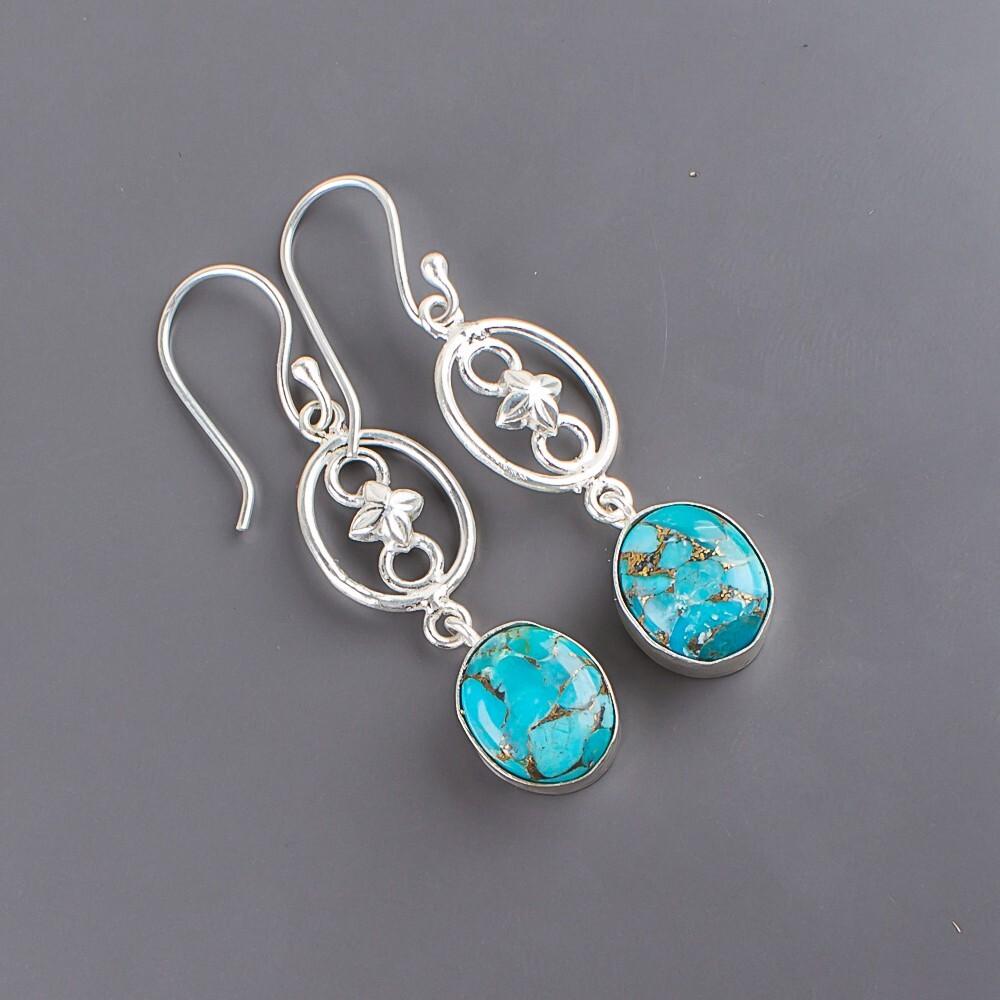 Blue Copper Turquoise Gemstone 925 Sterling Silver Jewelry Handmade Earrings EE-17-38