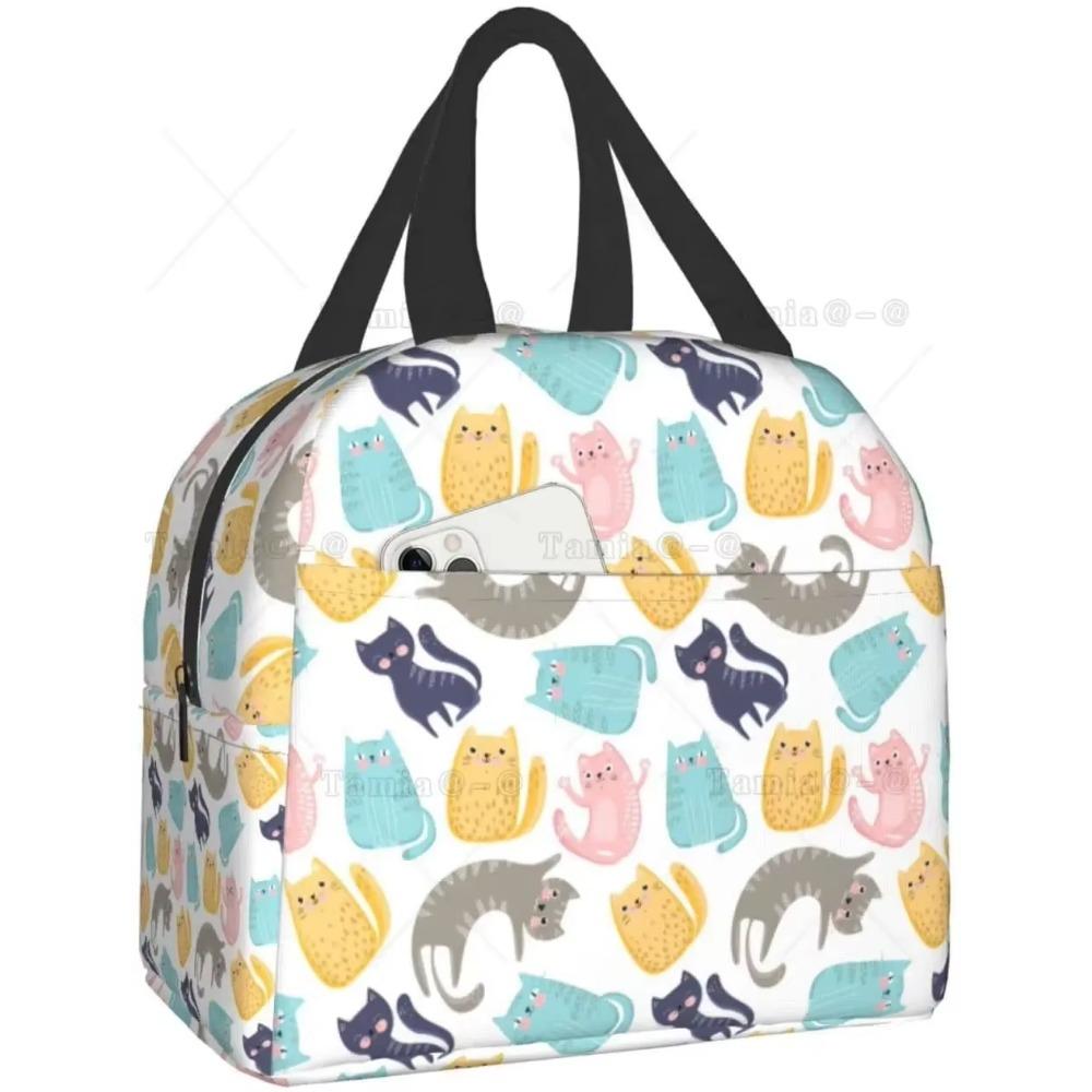 Изолированная сумка для ланча Cat, многоразовая термосумка-холодильник с передним карманом для женщин и мужчин, для путешествий, работы, походов, пикника, ланч-бокса