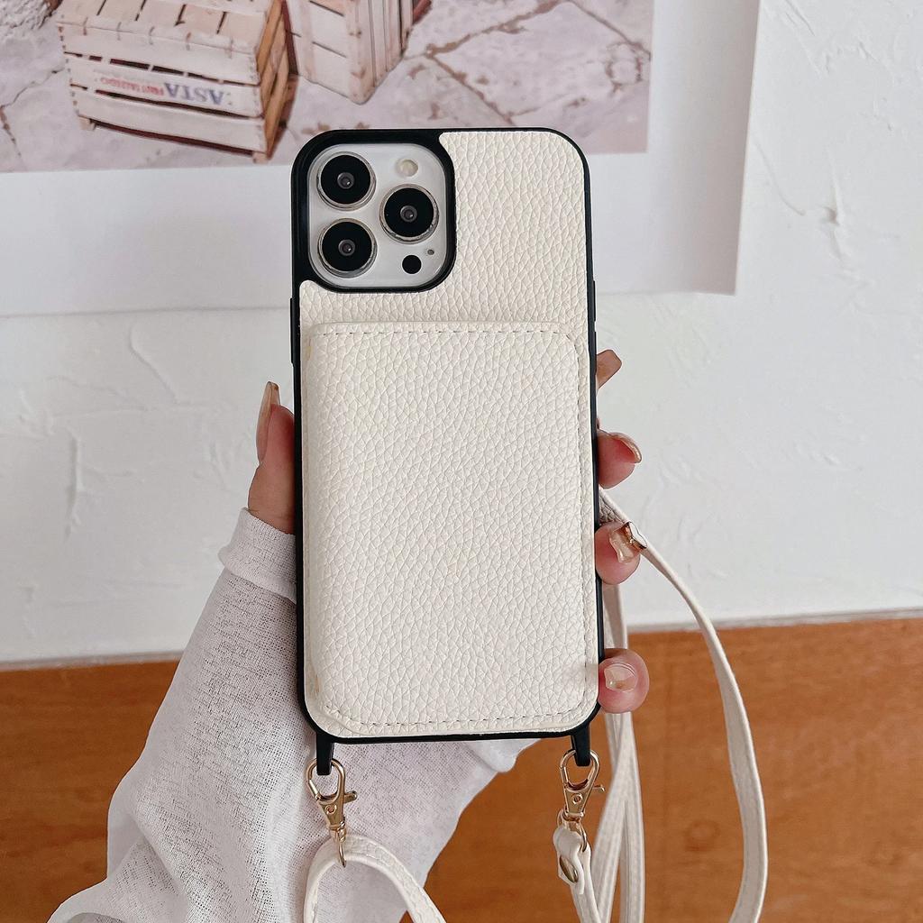 Кожаный кошелек через плечо с отделениями для карт для iPhone 16 Pro Max 15 Plus 14 13 12 11, сумка с длинным ремешком, карман, чехол с рисунком личи