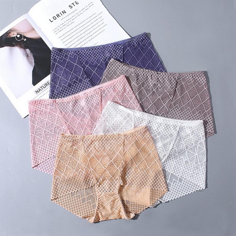 Женское нижнее белье, трусики, сексуальное кружевное белье, женские шорты для мальчиков с высокой талией, трусы с ромбовидной сеткой