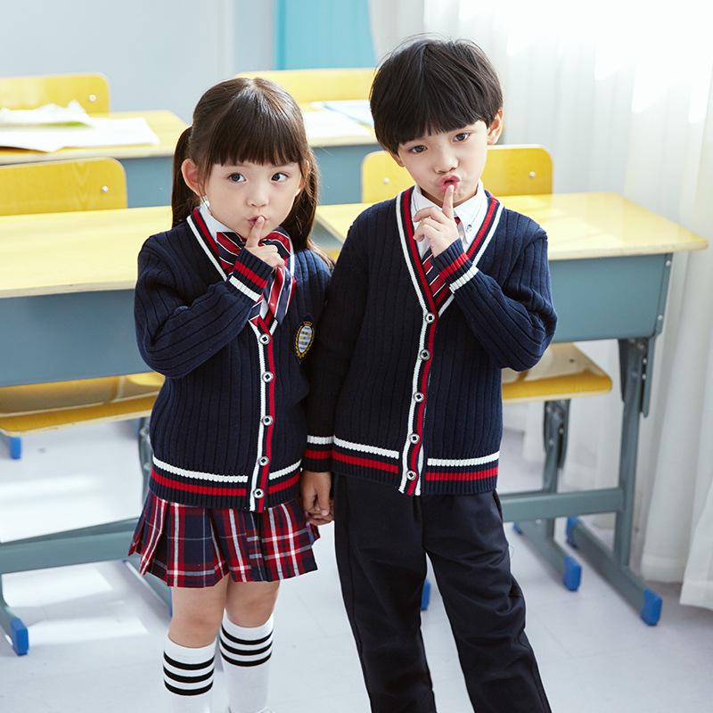Детский весенне-осенний комплект школьной формы 2025 года: Вязаный кардиган, свитер и наряд для детского сада