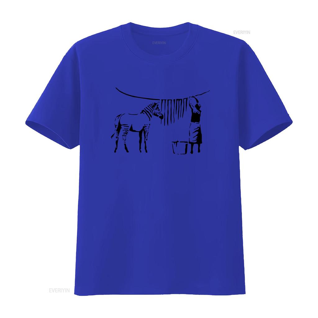 Ladies Banksy Inspired Zebra Washing Street Art Graffiti Lady Fit White T Shirt vintage Washed Breathable Casual Unisex fashion
