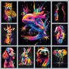 Colorful Neon Animal Portrait Poster Abstract Llama Black Cat Giraffe Prints Canvas Painting Wall Picture Home Living Room Decor
