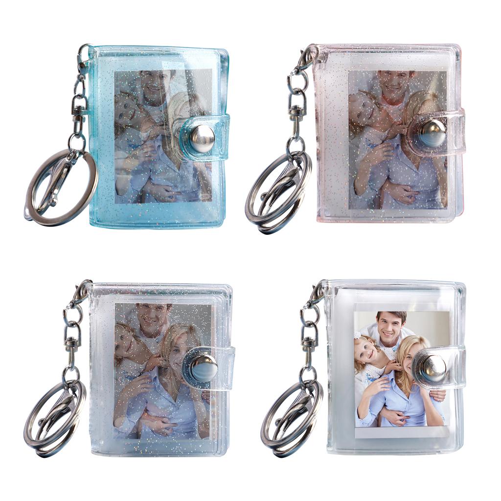 16 Pages Mini Photo Album Keychain Jewelry Crafts Album 1/2 Inch Transparent Glitter Card Holder DIY Gifts for Family Friends