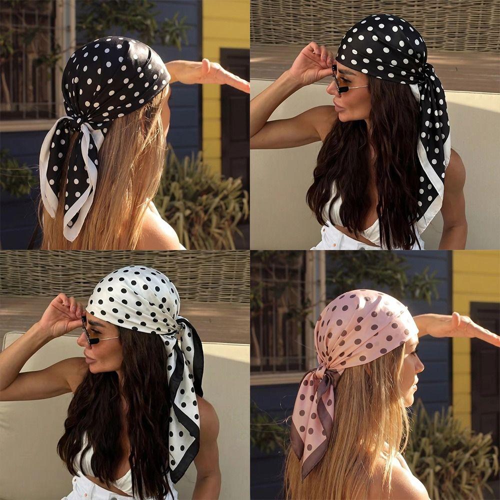 90cm Dot Print Square Scarf Dot Pattern Silk Scarf Fashion Head Scarf Women