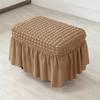 Footstool Skirt Cover Seersucker Durable Stretch Ottoman Cover Solid Color Non Slip Spandex Footrest Slipcover for Living Room
