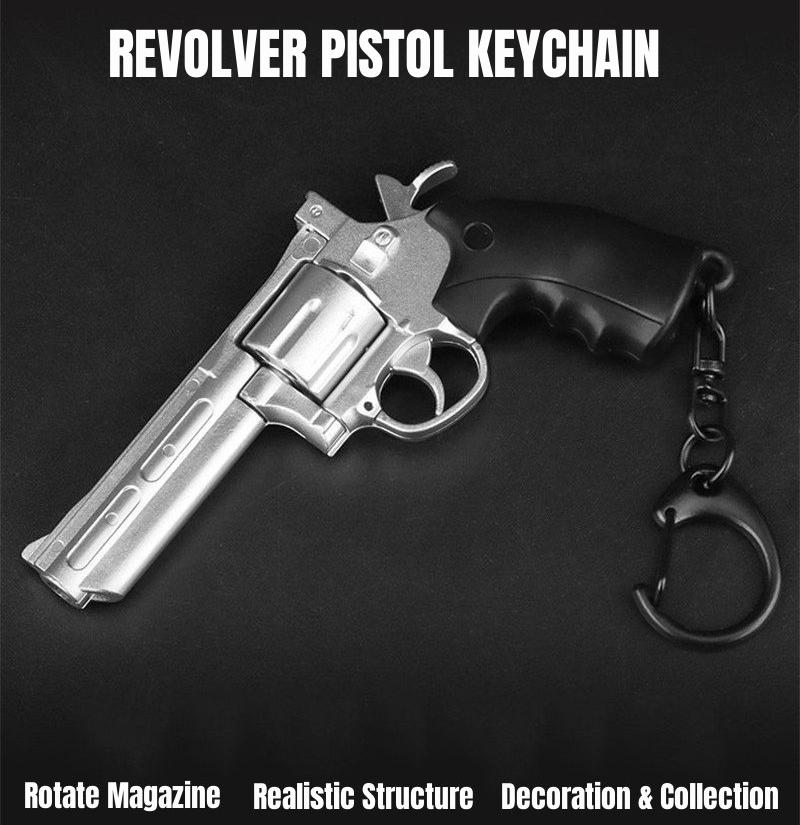 Revolver Mini Gun Keychain 1:4 Miniature Gun Shape Pistol Keyring Pendant Ornament Gift for Army Fan Model Collection