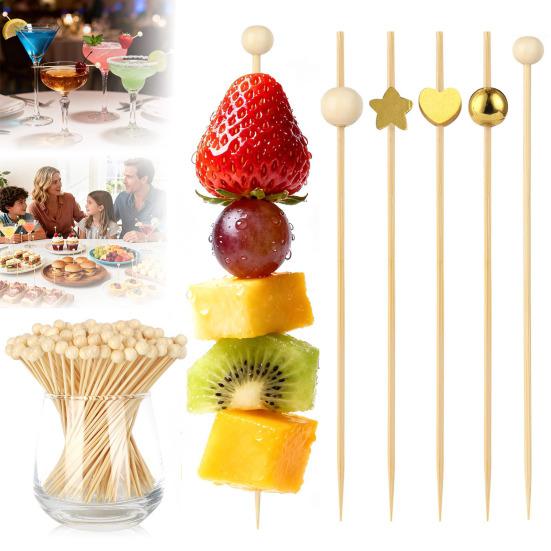 100/200Pcs Wooden Ball Toothpicks Long Cocktail Picks Appetizers Baking Garnish Skewers with Sturdy Polished Heads