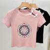 Chinese Style Embroidered Short-sleeved T-shirt for Women New Women's Round Neck Threaded T-shirt Retro Button Short Top