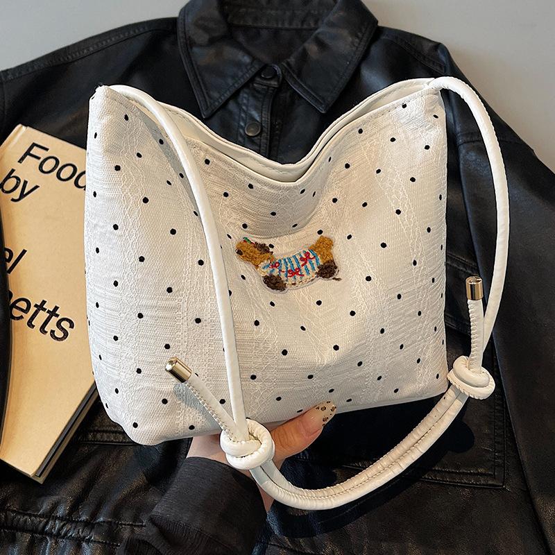 Милая сумка-ведро через плечо с изображением собаки таксы, новая, нишевая, в горошек, модная, простая, универсальная, модная, текстурная женская сумка