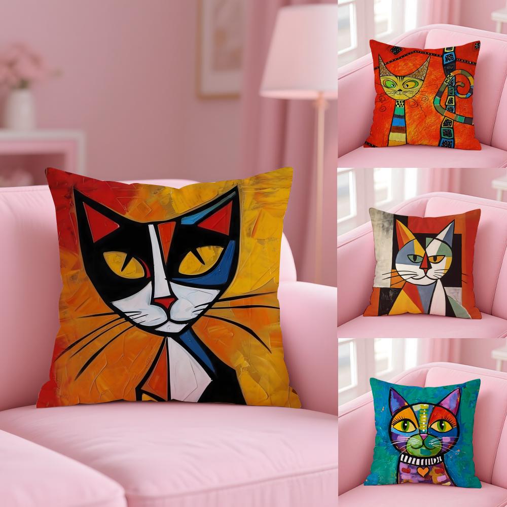Классический Кот Пикассо Масляный Подушка-Подушка Мягкий Короткий Плюш Двусторонний Принт Домашний Декор Машинная Стирка Наволочка Подарок