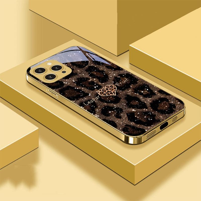 Чехол для телефона с леопардовым принтом, цвет любви зеленый, для iPhone 16 Pro Max 15 P Ro 14 13 Plus 12 Mini 11Pro Max XS Max XR, золотой чехол из закаленного стекла