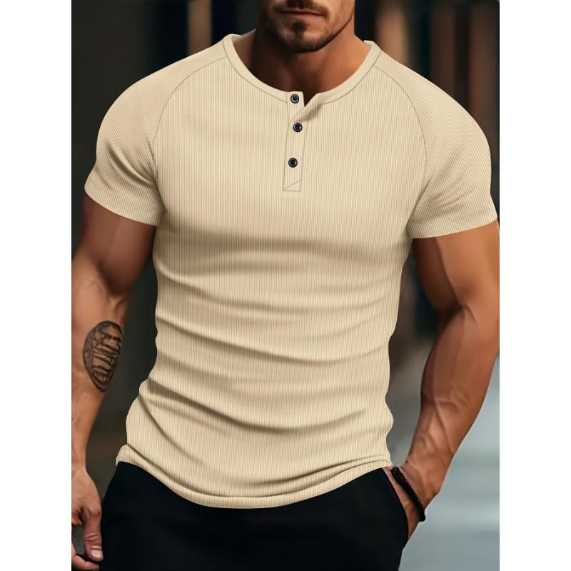 Мужская футболка-henley с вертикальной резинкой, коротким рукавом, повседневная, облегающего кроя