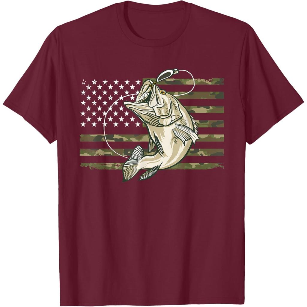 Fishing Camouflage US American Flag Bass Fish FisherUnisex Camo TShirt