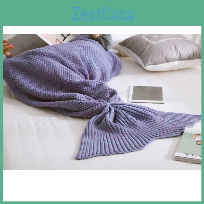 Mermaid Crochet Knit Acrylic Throw Blanket With Grid Pattern For Sofa Decor And Gift Giving