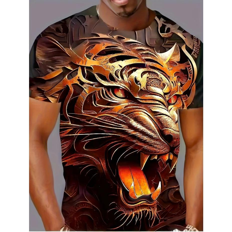 Мужская повседневная футболка с коротким рукавом - Графика с принтом животных, черепом и листвой, Дышащая летняя футболка с круглым вырезом для улицы и повседневной носки, Лето