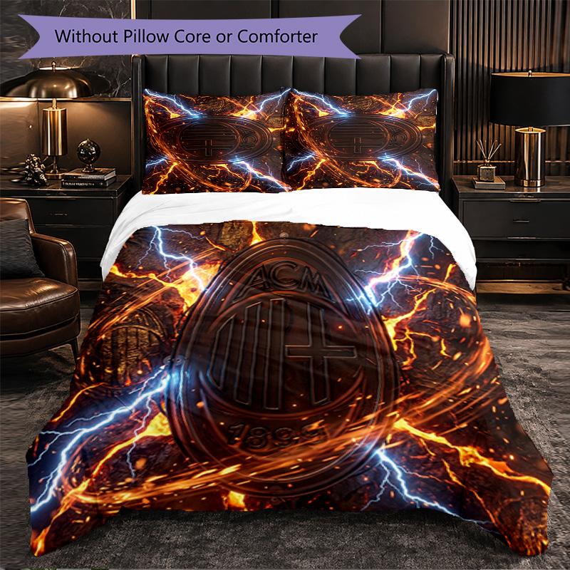 AC Milan Pattern 3 Pieces Bedding Set Soft Microfiber Duvet Cover with Pillow Cases for Bedroom