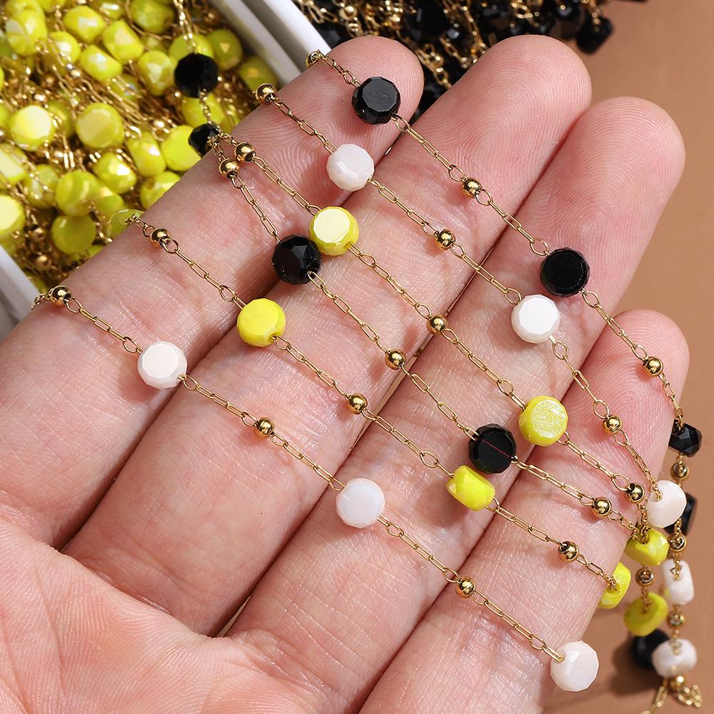 2meters 1meter Stainless Steel Crystal Stone Beaded Chain for Necklace Bracelet Jewelry Making DIY Iridescence Shiny Chains