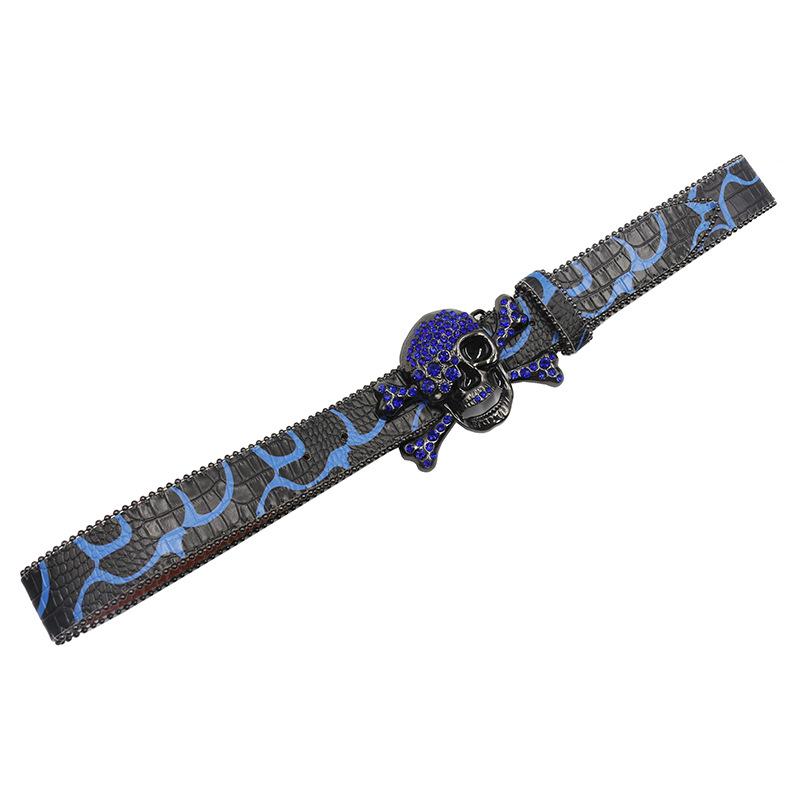 Пряжка-череп Водяной бриллиант Европейский и американский мужской хип-хоп панк ремень Персонализированный модный универсальный ремень Женский ремень с полным бриллиантом