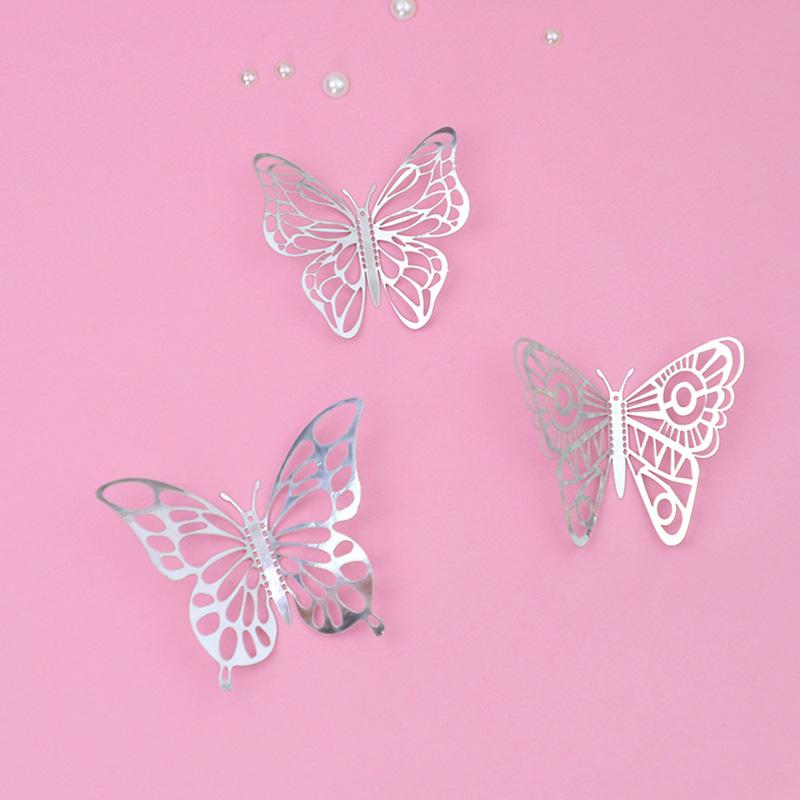 12Pcs Artificial Butterfly Birthday Cake Topper Golden 3D Butterflies Cupcake Toppers For Wedding Party Baking Dessert Decor