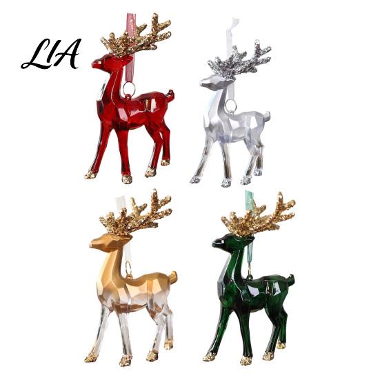 Gradient Transparent Elk Ornaments 3D Reindeer Christmas Ornament, Glitter Sequins Plastic Hanging Festive Animal Ornament Decoration for Holiday
