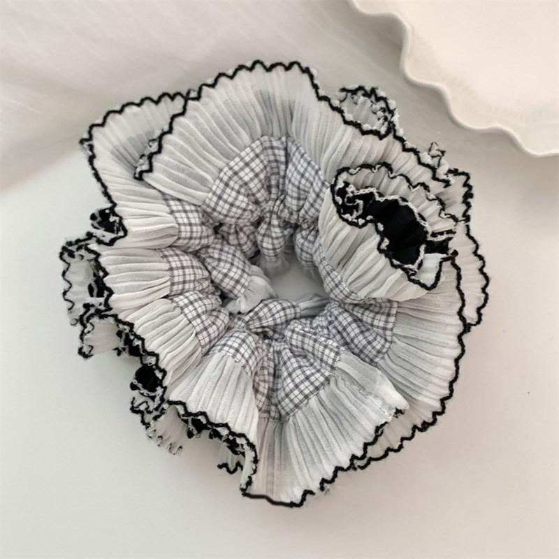 Aesthetic Scrunchies Elastic Multilayer Lace Hair Rope Wedding Party Beach Headwear Big Buns Hair Elastic Check Hairtie