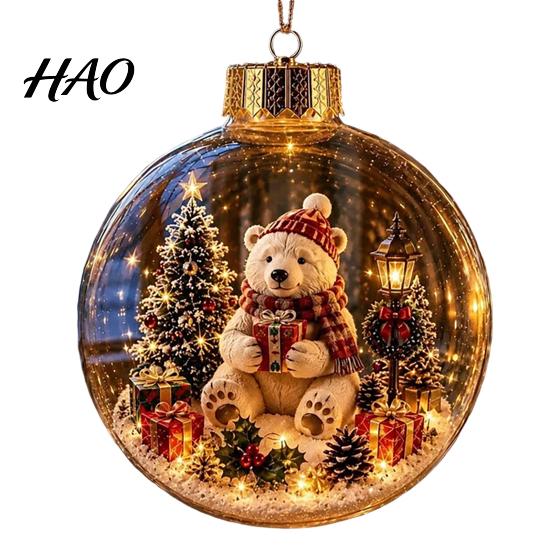 Holiday Hanging Baubles Glowing Christmas Story Ornament, Mini Scene in Ball, Light Up Xmas Party Decoration Supplies Clear Plastic Ball Tree