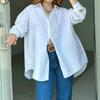 2023 Spring Autumn Lapel Simple Long Blouse Office Long Sleeve Back Split Buttons Shirts Women Fashion Loose Casual Tops 29123