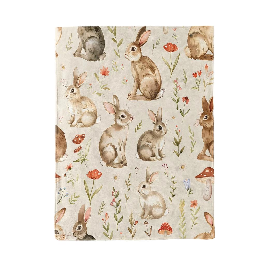 130*150cm Easter Flannel Bunny And Flower Digital Print Blanket, Bed Blanket, Small Dispenser