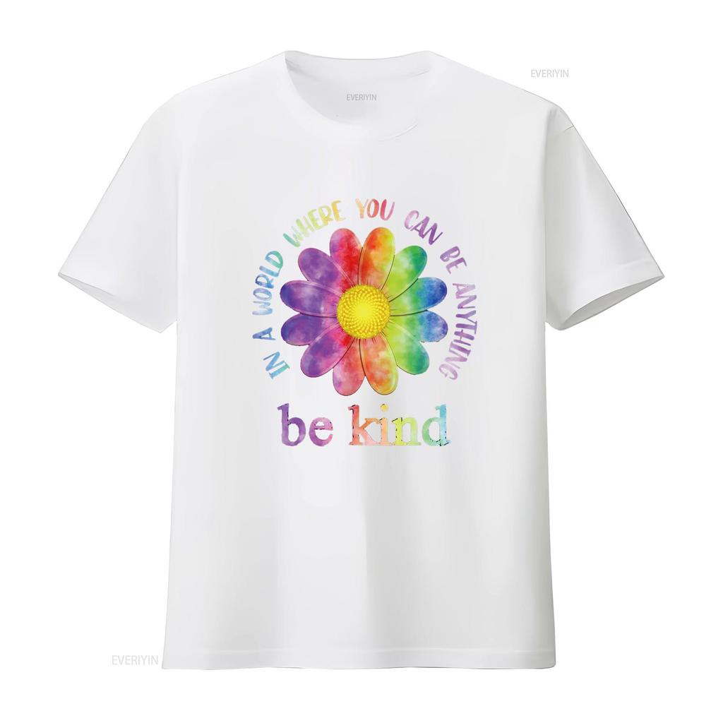 Be Kind Daisy Flower Rainbow Positive Inspirational Kindness T Shirt vintage Washed streetwear Unisex Breathable Stretched Soft