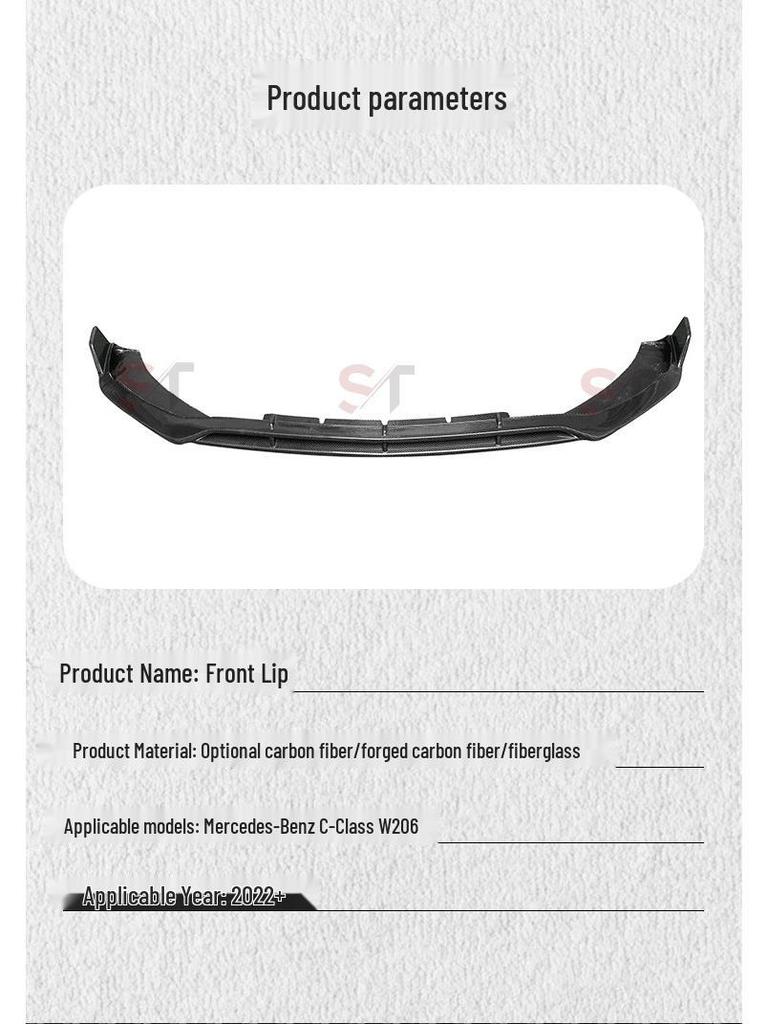 Mercedes-Benz C-Class W206 Carbon Fiber BS Front Lip Spoiler & Bumper Diffuser Kit.