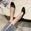 French Retro High-heeled Shoes Square Head Thick and Trendy New Metal Decoration Shallow Mouth Square Women's Shoes