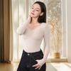 Women Thermal Tops Solid Color V-Neck Long Sleeve Velvet Lining Seamless Elastic Bottom Tops Winter Thermal Blouse